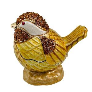 DZ Yellow Bejeweled Bird Trinket Box